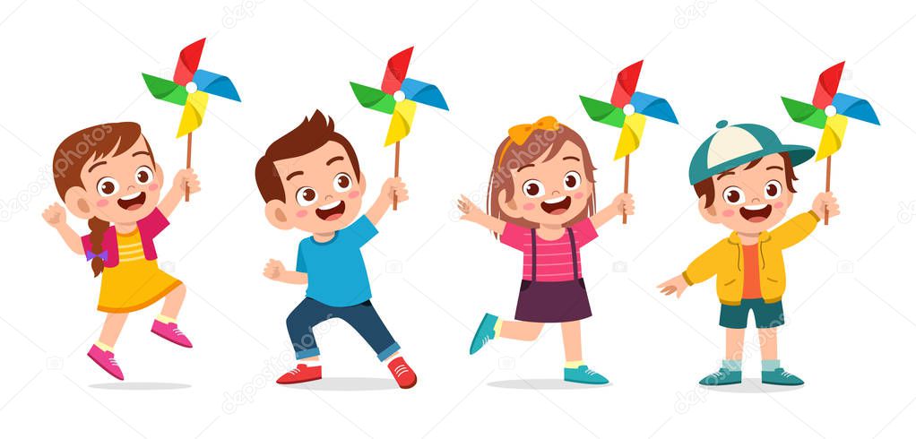 happy cute kid boy and girl holding toy