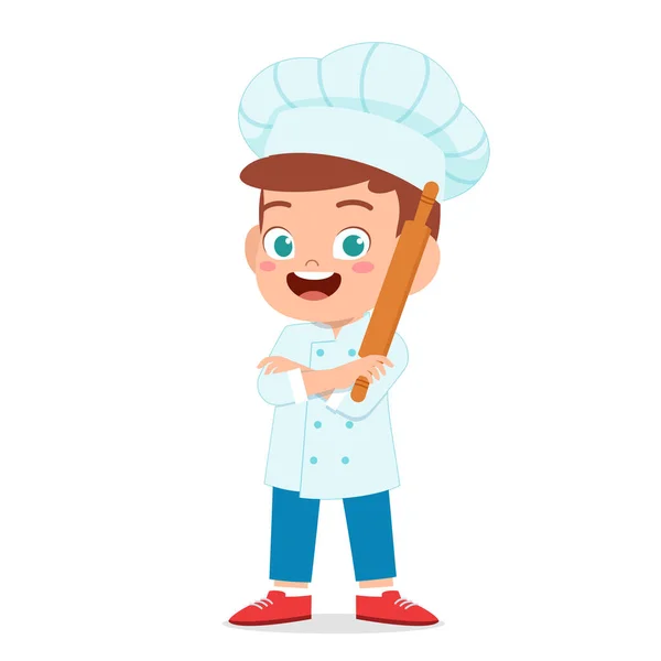 Glücklicher süßer Junge im Koch-Kostüm — Stockvektor