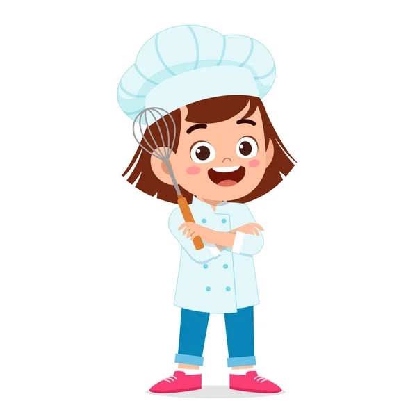 Happy cute kid girl in chef costume — Stock Vector