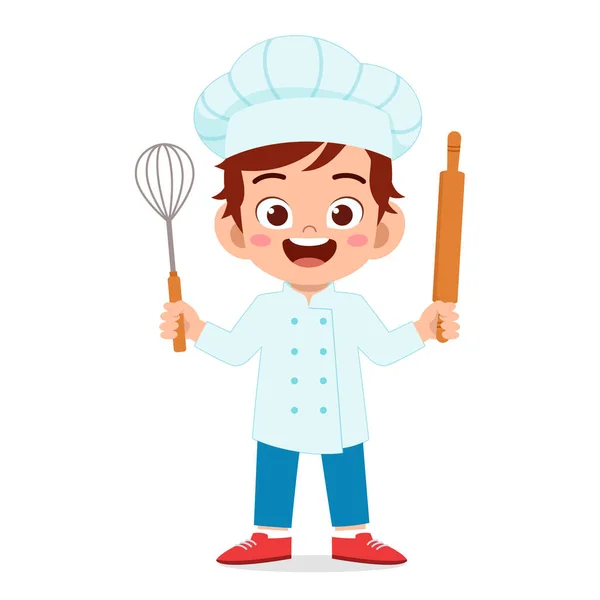 Happy cute kid boy in chef costume — Stock Vector