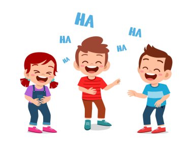 Mutlu şirin çocuklar, kız ve erkek birlikte güler.
