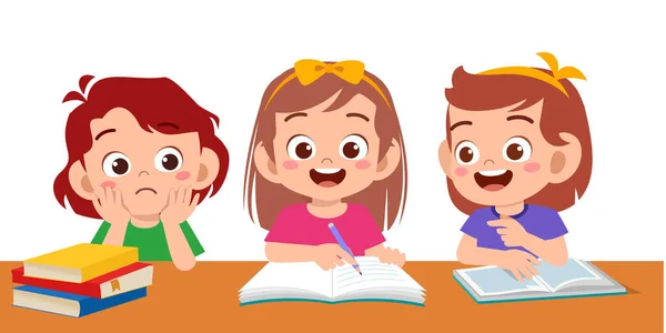 Haapy cute kids boy and girl study — Stock Vector