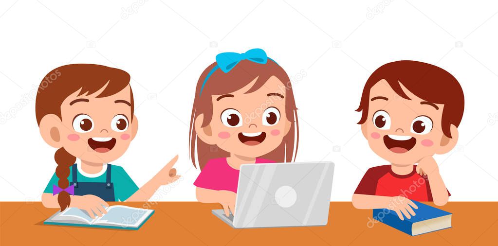 cute kid boay and girl using laptop