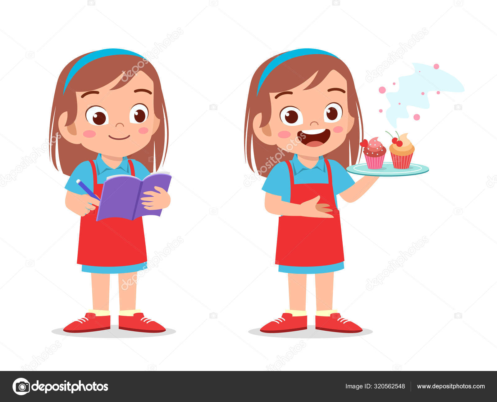 Happy cute kid girl chef cook in kitchen Stock Vector by ©colorfuelstudio  320562548, image size:1600x1296