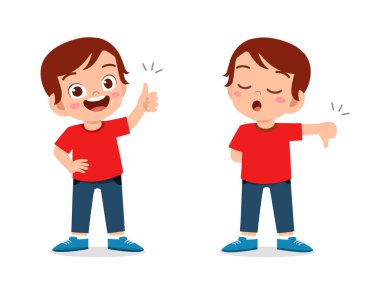 Mutlu şirin çocuk başparmağı yukarı ve aşağı