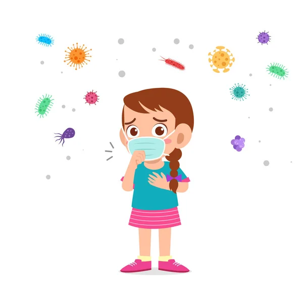 Lindo niños chica usando cara máscara salud — Vector de stock