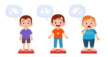 cute thin fit fat kids boys use weight scale clipart
