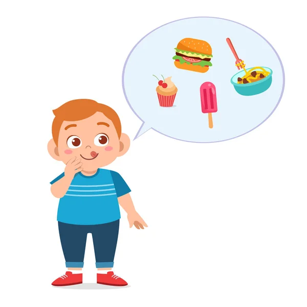 Söt fet pojke äta skräpmat — Stock vektor