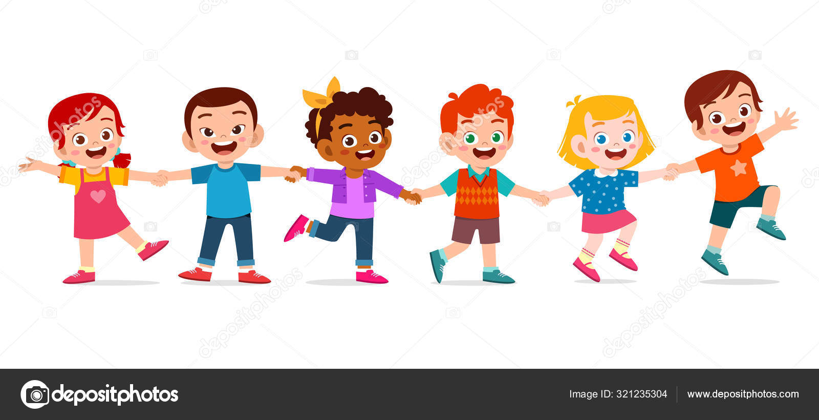 Happy Cute Kid Boy And Girl Hold Hand Stock Vector Image By C Colorfuelstudio