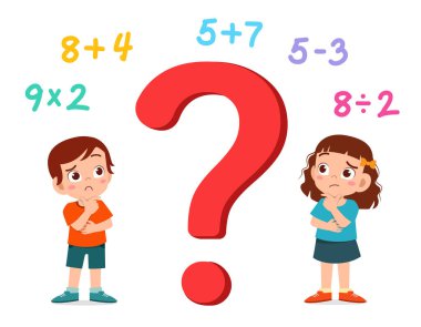 Mutlu tatlı çocuk ve kız matematik okuyor.
