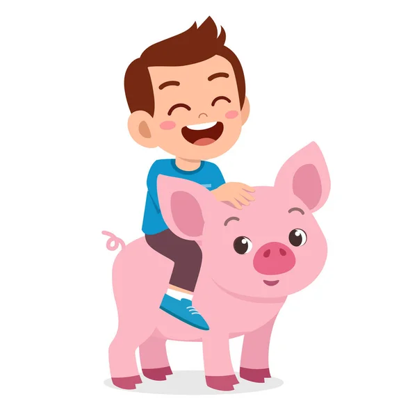 Glad söt pojke ridning söt gris — Stock vektor