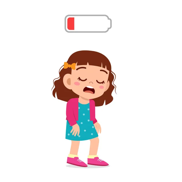 Feliz lindo niño chica cansado baja energía — Vector de stock