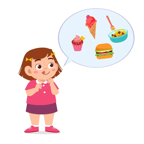 Linda niña gorda comer comida chatarra — Vector de stock