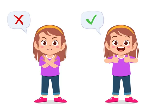 Niña linda feliz con signo correcto e incorrecto — Archivo Imágenes Vectoriales