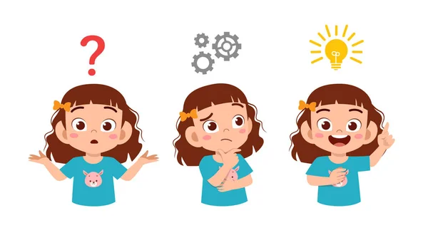 Proceso de búsqueda de niña linda feliz idea — Vector de stock