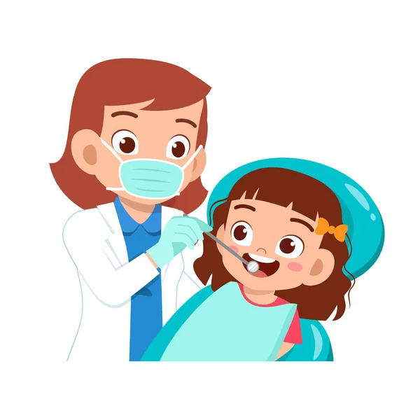 Happy cute kid go to dentist check — Stock Vector