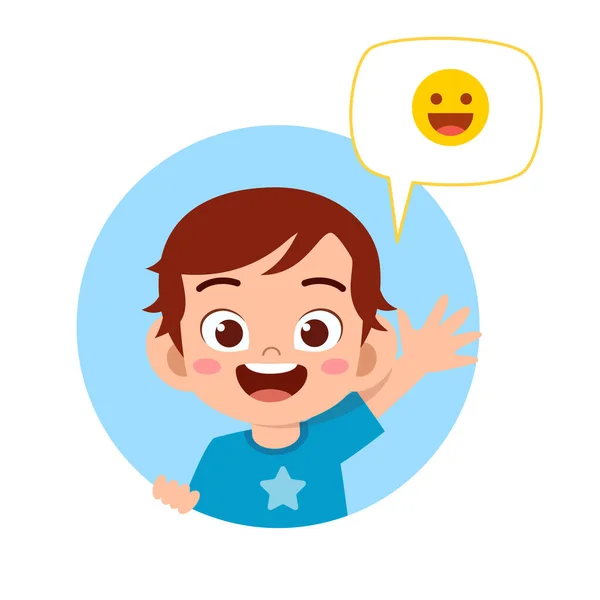 Menino bonito feliz com expressão emoji —  Vetores de Stock