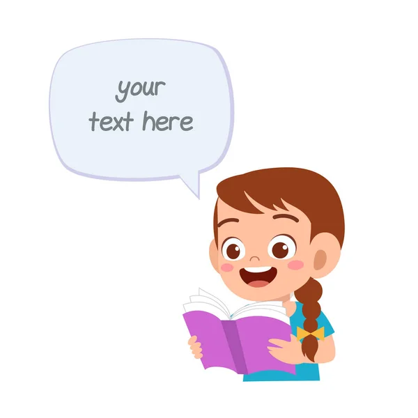 Feliz lindo niño niña globo mensaje con libro — Vector de stock
