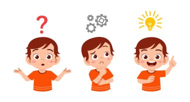 happy cute kid boy search idea process clipart