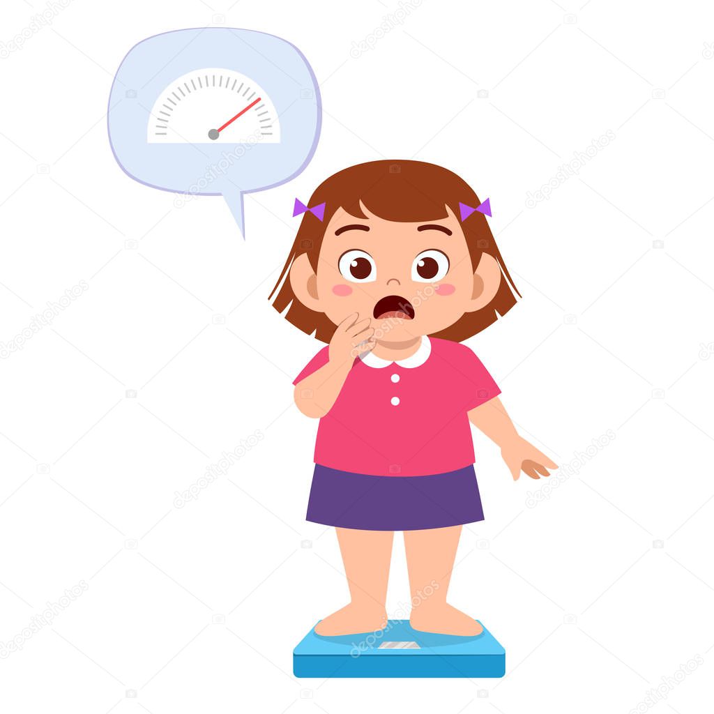 cute fat kid girl use weight scale