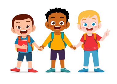 Mutlu şirin çocuklar okula gitmeye hazır.