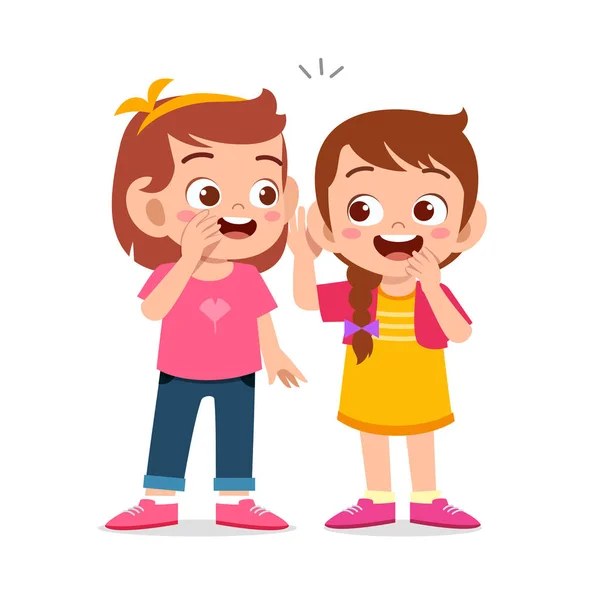 Feliz lindo niños niñas hablar de secreto — Vector de stock