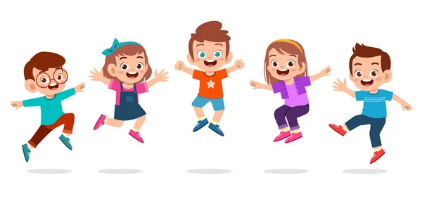 Счастливые милые дети мальчик и девочка прыгают — стоковый вектор