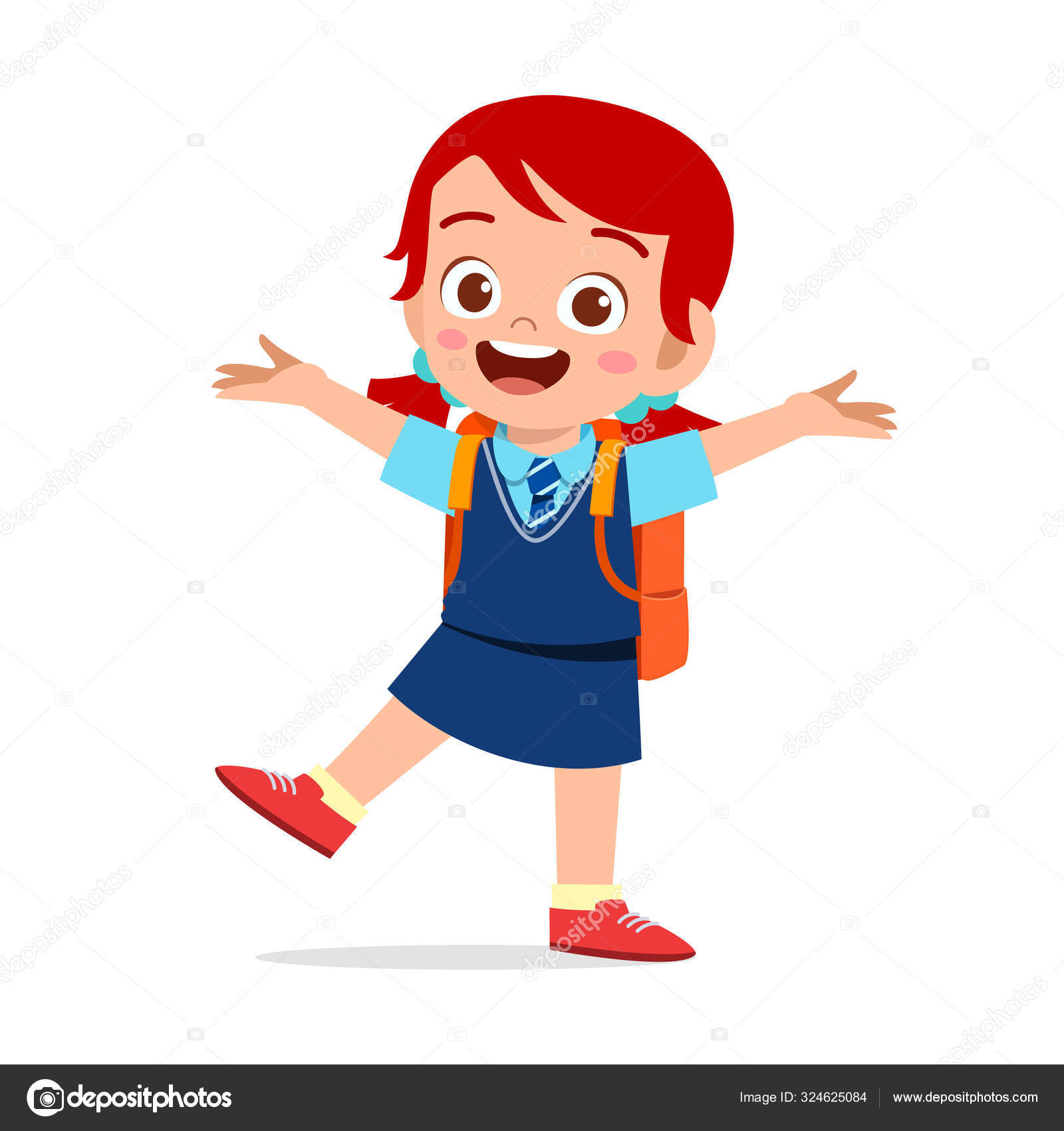 Happy Cute Kid Girl Ready To Go To School Vector Image By C Colorfuelstudio Vector Stock