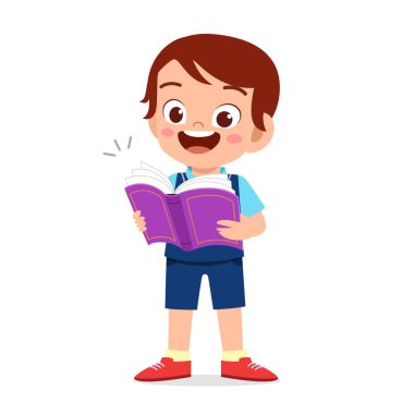 Mutlu şirin çocuk okula gitmeye hazır.
