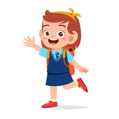 Mutlu şirin kız okula gitmeye hazır.