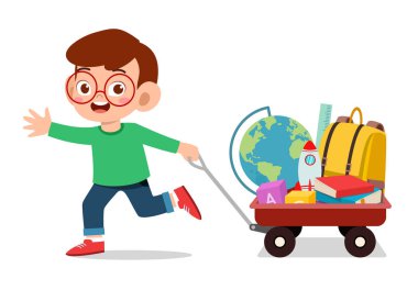 Mutlu şirin çocuk kitabı okula getir.