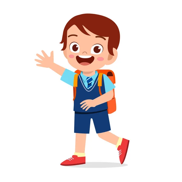 Χαρούμενο χαριτωμένο αγοράκι, έτοιμο να πάει σχολείο. — Διανυσματικό Αρχείο