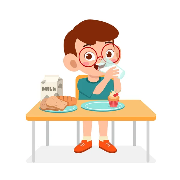 Glücklich niedlich Kind Junge gesund essen — Stockvektor