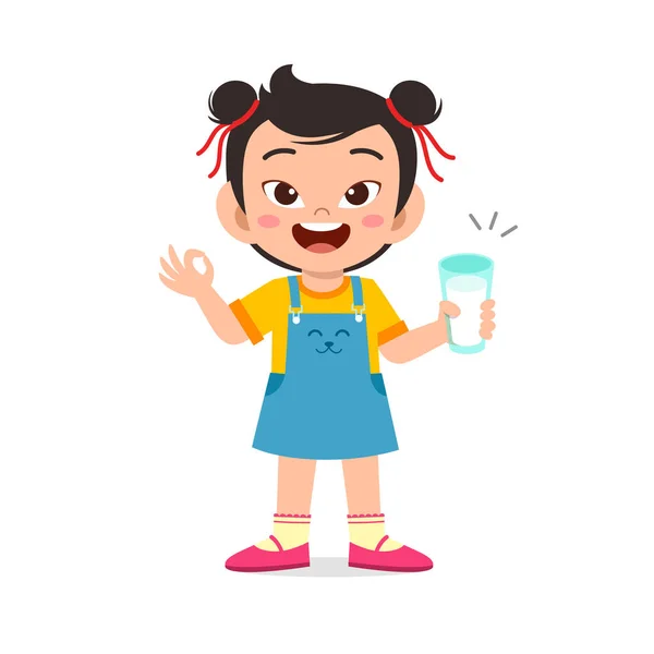 Glad söt liten flicka dricka färsk mjölk — Stock vektor