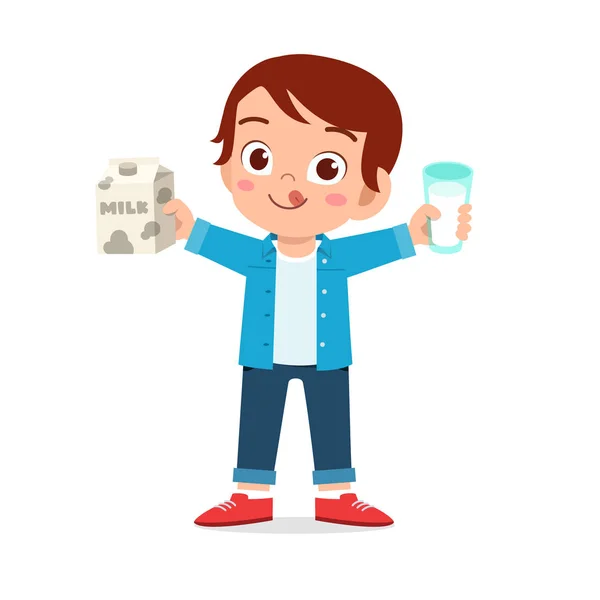 Feliz niño lindo beber leche fresca — Archivo Imágenes Vectoriales