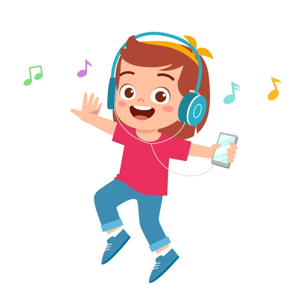 Niña linda feliz escuchar música — Archivo Imágenes Vectoriales