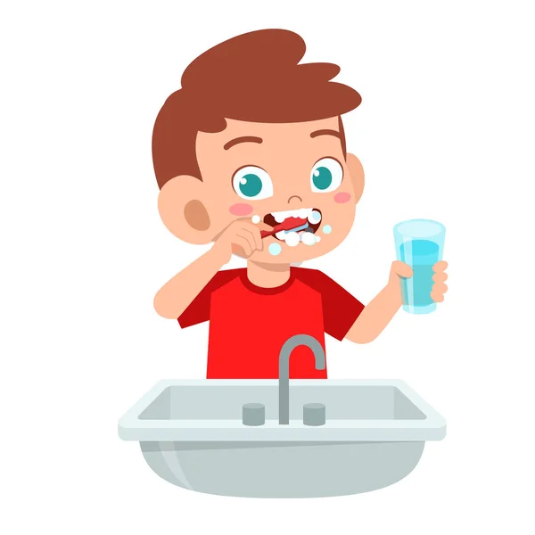 Feliz niño lindo cepillo de niños dientes limpios — Vector de stock