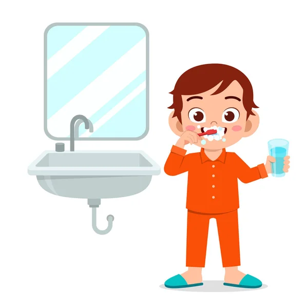 Feliz niño lindo cepillo de niños dientes limpios — Vector de stock