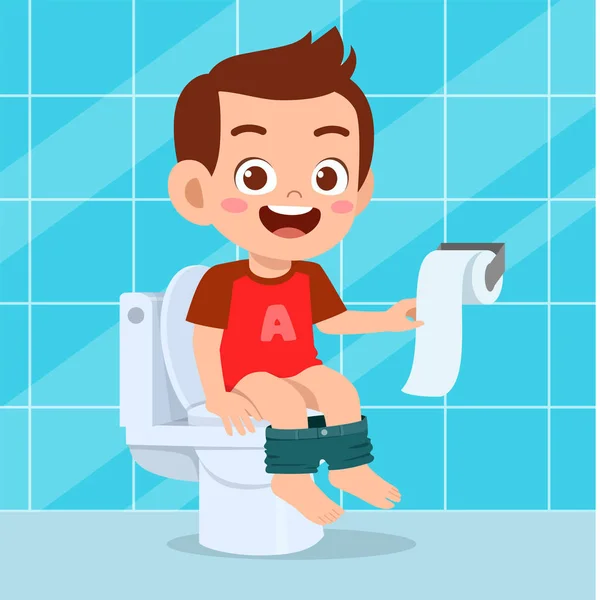 Heureux mignon garçon assis sur la toilette — Image vectorielle