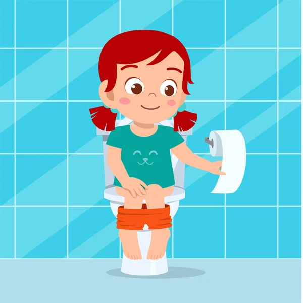 Mutlu tatlı kız. Tuvalete otur. — Stok Vektör