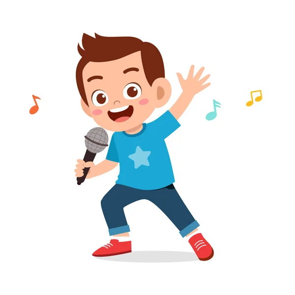 Boldog aranyos fiú énekel egy dalt — Stock Vector