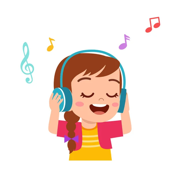 Щаслива мила дівчинка слухає хорошу музику — стоковий вектор