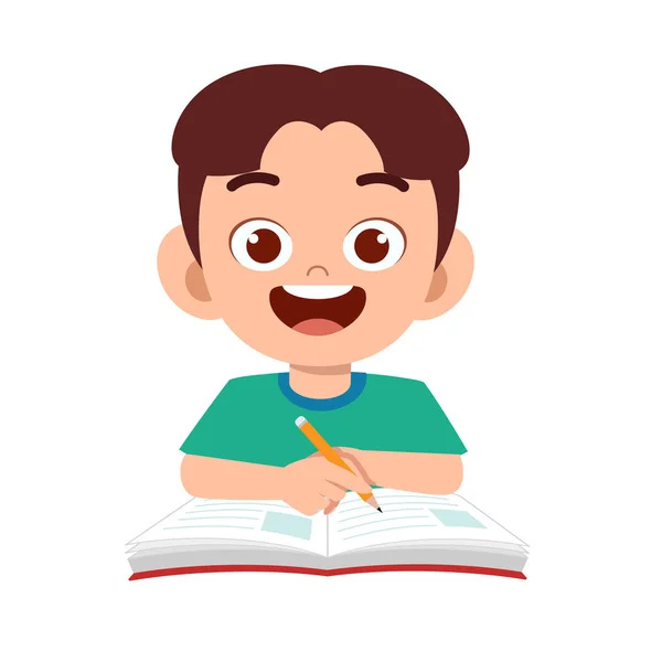 Happy cute kid boy study with smile — Stock Vector