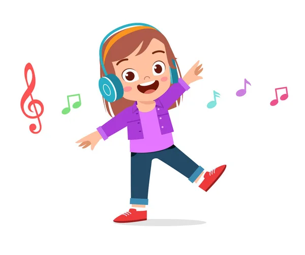 Happy cute kid girl listen to music — ストックベクタ