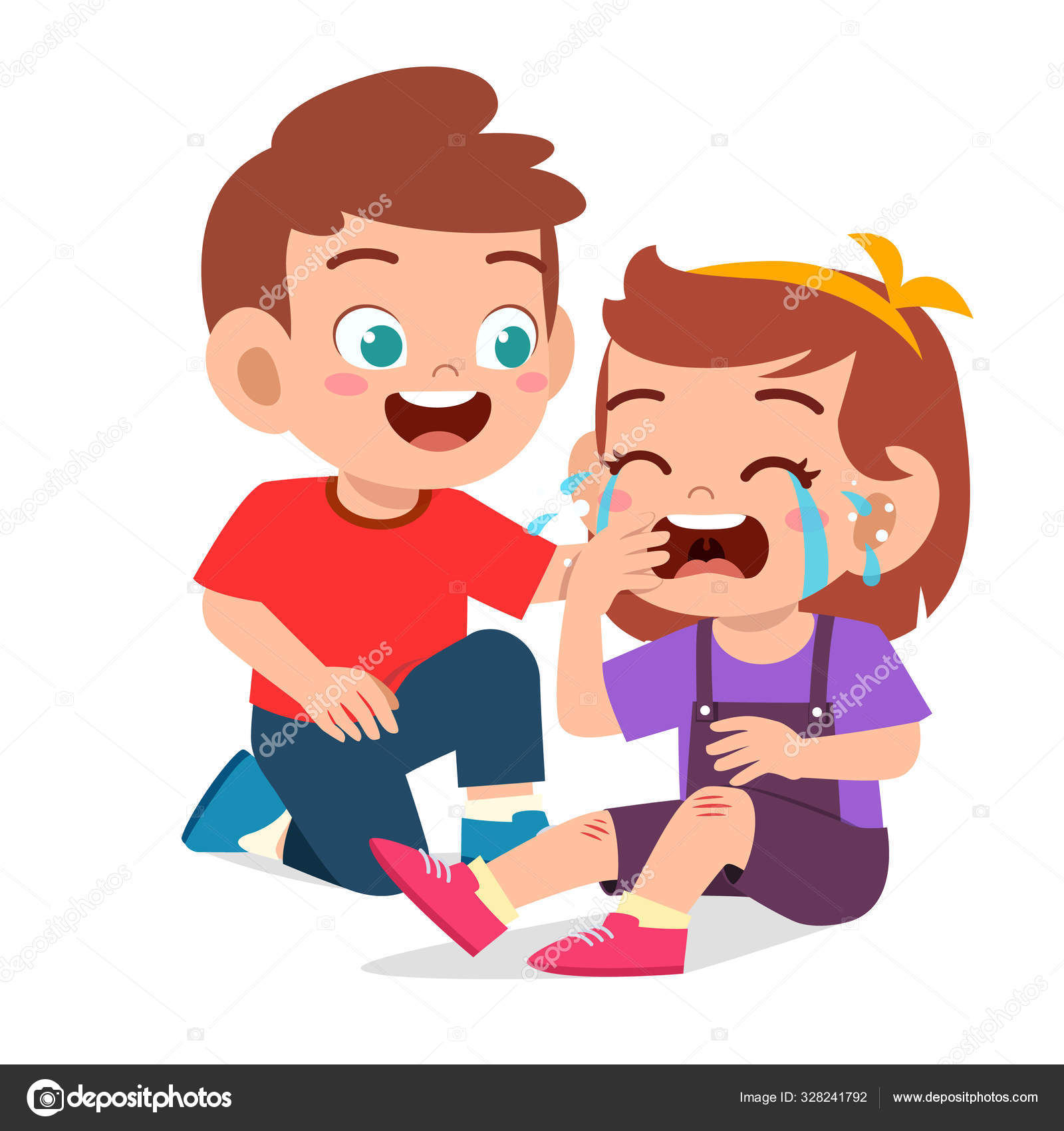 Glücklich niedliches Kind Junge Trost weinenden Freund - Vektorgrafik