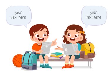 happy cute kids boy and girl study together