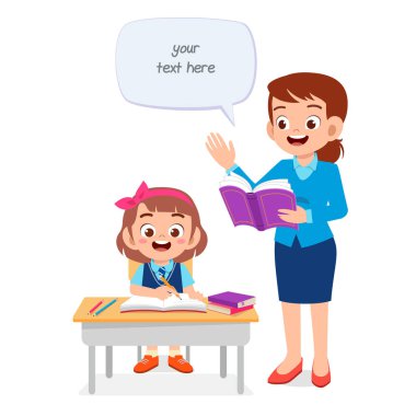 haapy cute kid and girl study with teacher