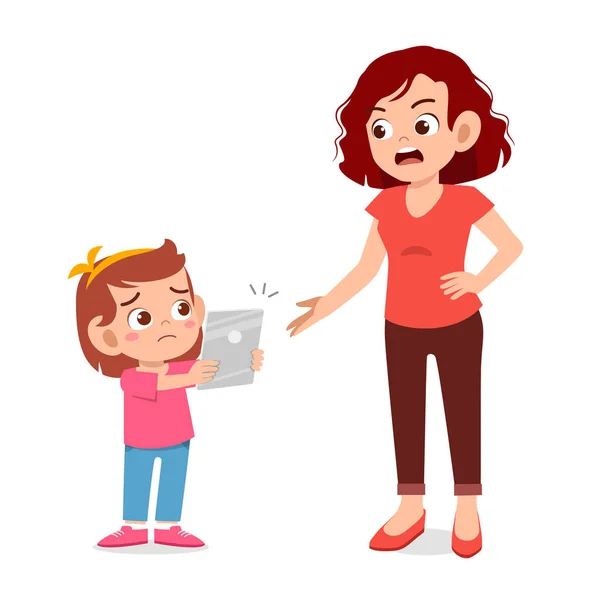 Mère en colère sur enfant fille smartphone addiction — Image vectorielle