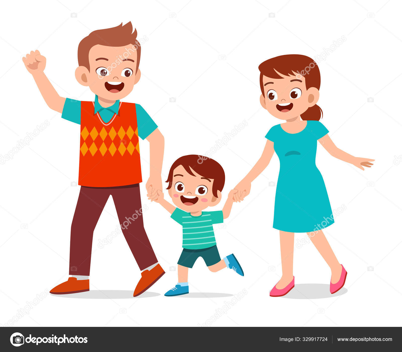 Image vectorielle Heureux mignon garçon enfant prendre marcher avec maman et  papa par ©colorfuelstudio - 329917724, image size:1600x1401