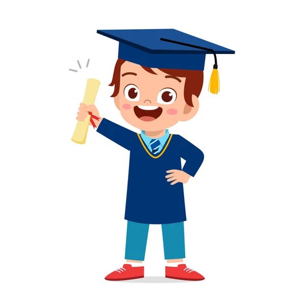 Happy cute little kid boy graduate from school — Stock Vector
